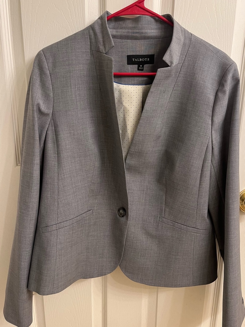Talbots Mandarin collar gray one-button blazer